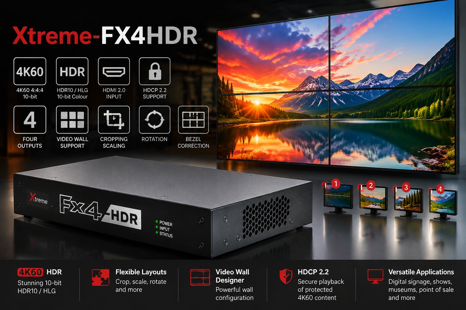 Xtreme-FX4HDR — 4K60 4:4:4 10-bit HDR video wall controller