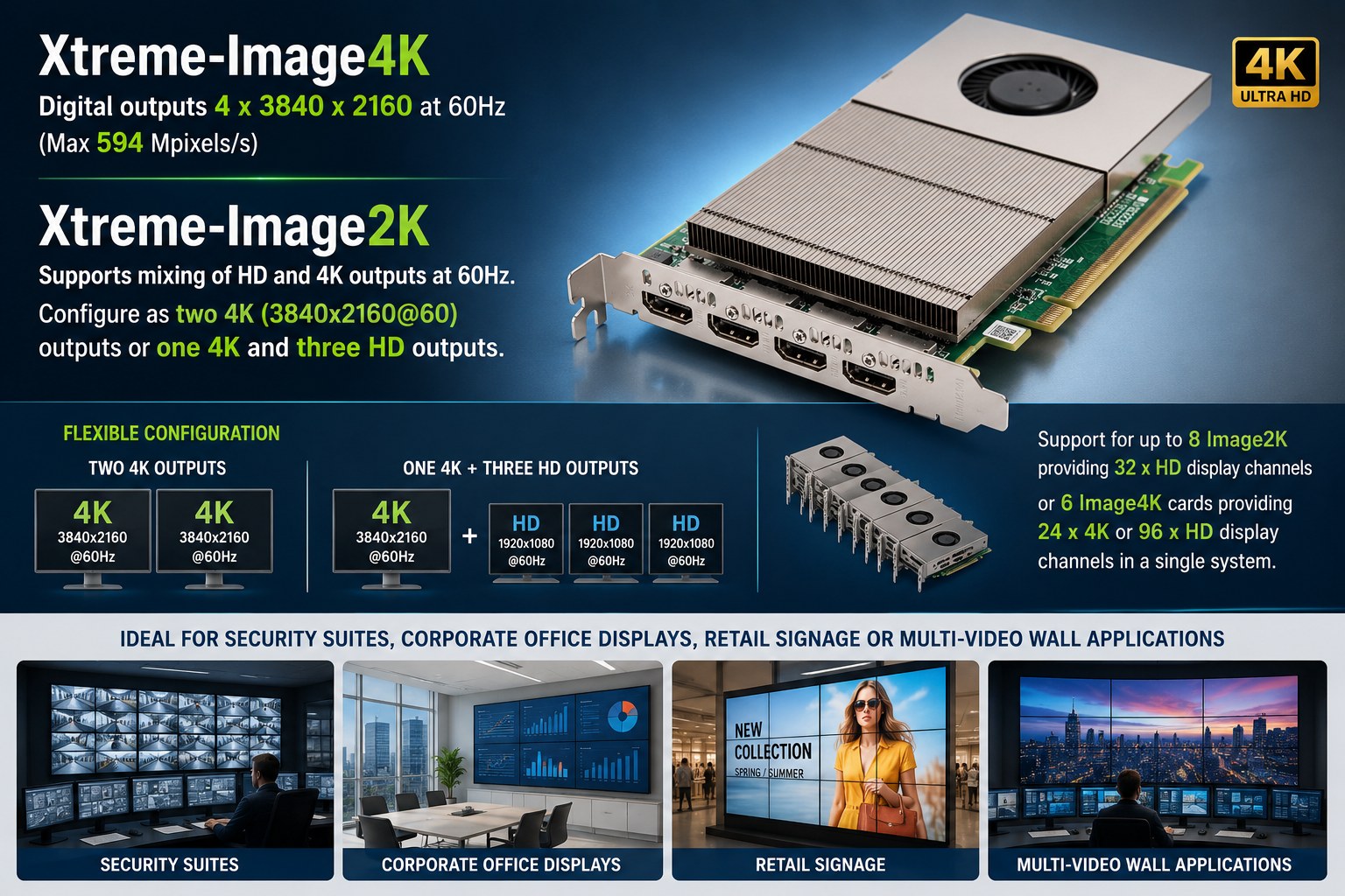 XtremeImage-2K and XtremeImage-4K graphics controllers — flexible 4K and HD output configurations